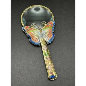 Vintage Cloisonné Magnifying Glass Colorful Enamel Butterfly & Flowers  1980’s